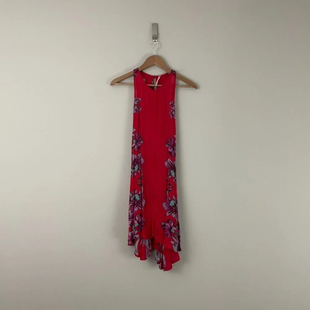 Free People Paint The Sun Red Floral Mini Slip Dress Size Small
